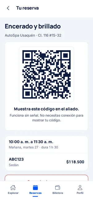 El código QR de una reserva, que funciona sin conexión.
